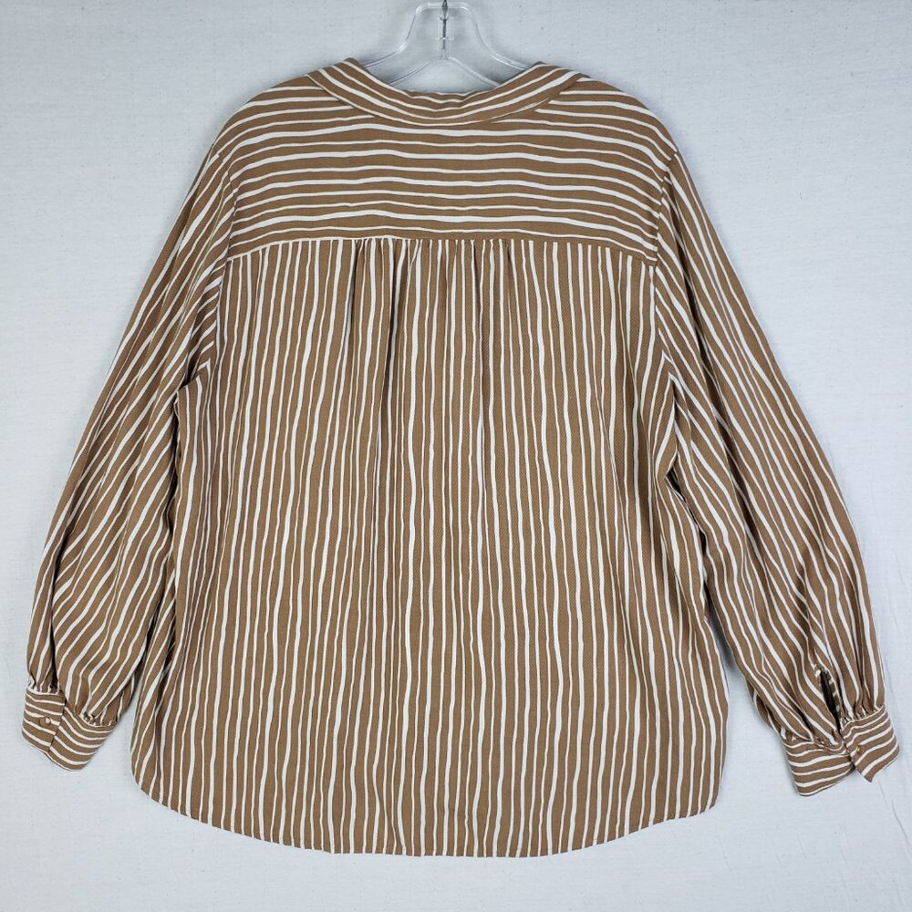 Ann Taylor Popover Top Blouse Striped Latte Brown White Rayon V-neck size XL - Picture 4 of 11